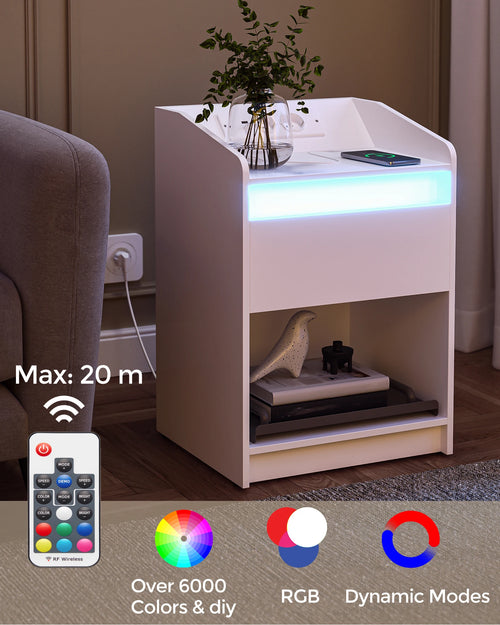 Hzuaneri Bedside Table with LED Light,